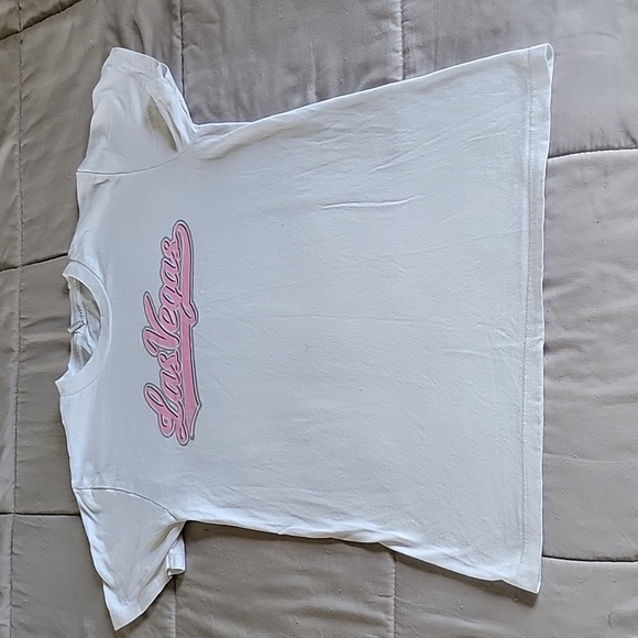Women's Suna Cotton T-shirt,  White w/"Las Vegas" in Pink,  Size S - Picture 1 of 4